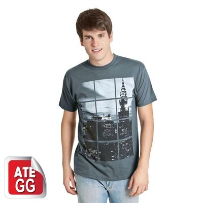 Camiseta Chumbo com Estampa em Malha de Algodão