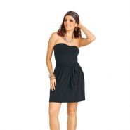 Vestido Tomara que Caia Preto Comprimento Mini em Poliéster