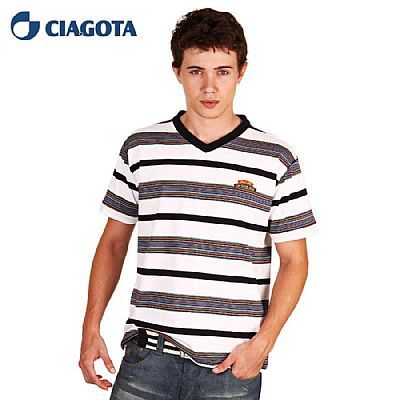 Camiseta Branca com Listras em Malha