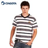 Camiseta Branca com Listras em Malha